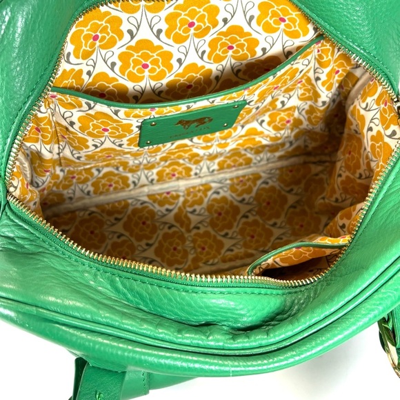 Emma Fox Satchel Leather Purse Green Gold Hand Strap Doctor’s Style Crossbody - Picture 4 of 12